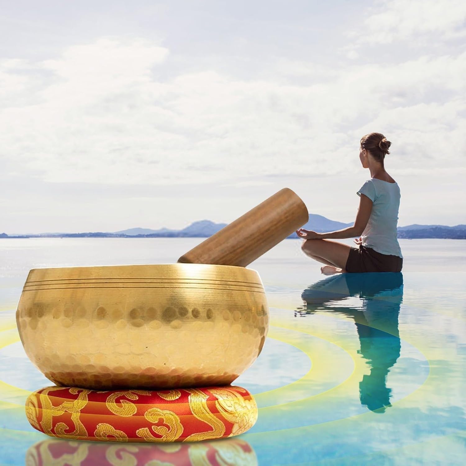 Campana Tibetana, Campane Tibetane Originale per la Purificazione con Cuscino e Bastoncino, per Meditazione, Yoga e Guarigione (6 Pollici)