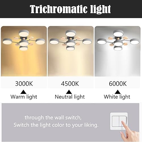 Vista 96 de Lámpara LED de techo, 34 pulgadas, 7 luces, moderna lámpara de techo empotrada de madera de 56 W, lámpara regulable para sala de estar, dormitorio