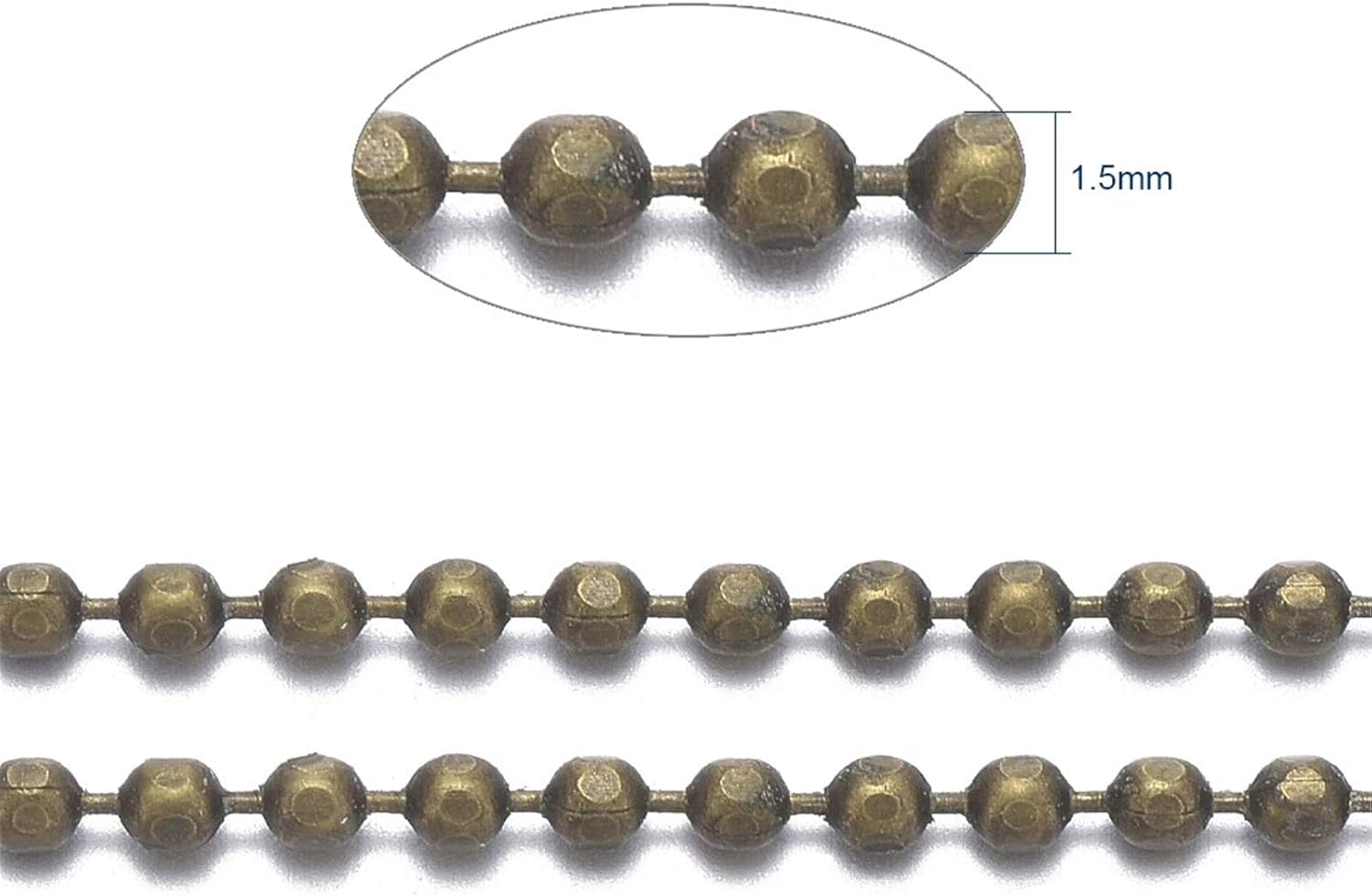 Craftdady 1.5mm Antique Bronze Faceted Ball Bead Chain 301 Feet Brass Round Beaded Link Cable Chains for Necklace Choker Bracelet Earring Jewelry Making