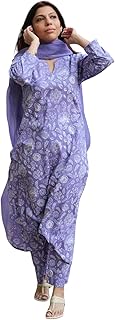 Yashika Women Viscose Rayon Floral Printed Stitched Kurta with Pant and Dupatta | Lavendar Color Kurta Set | Kurta with Pa Price In India
