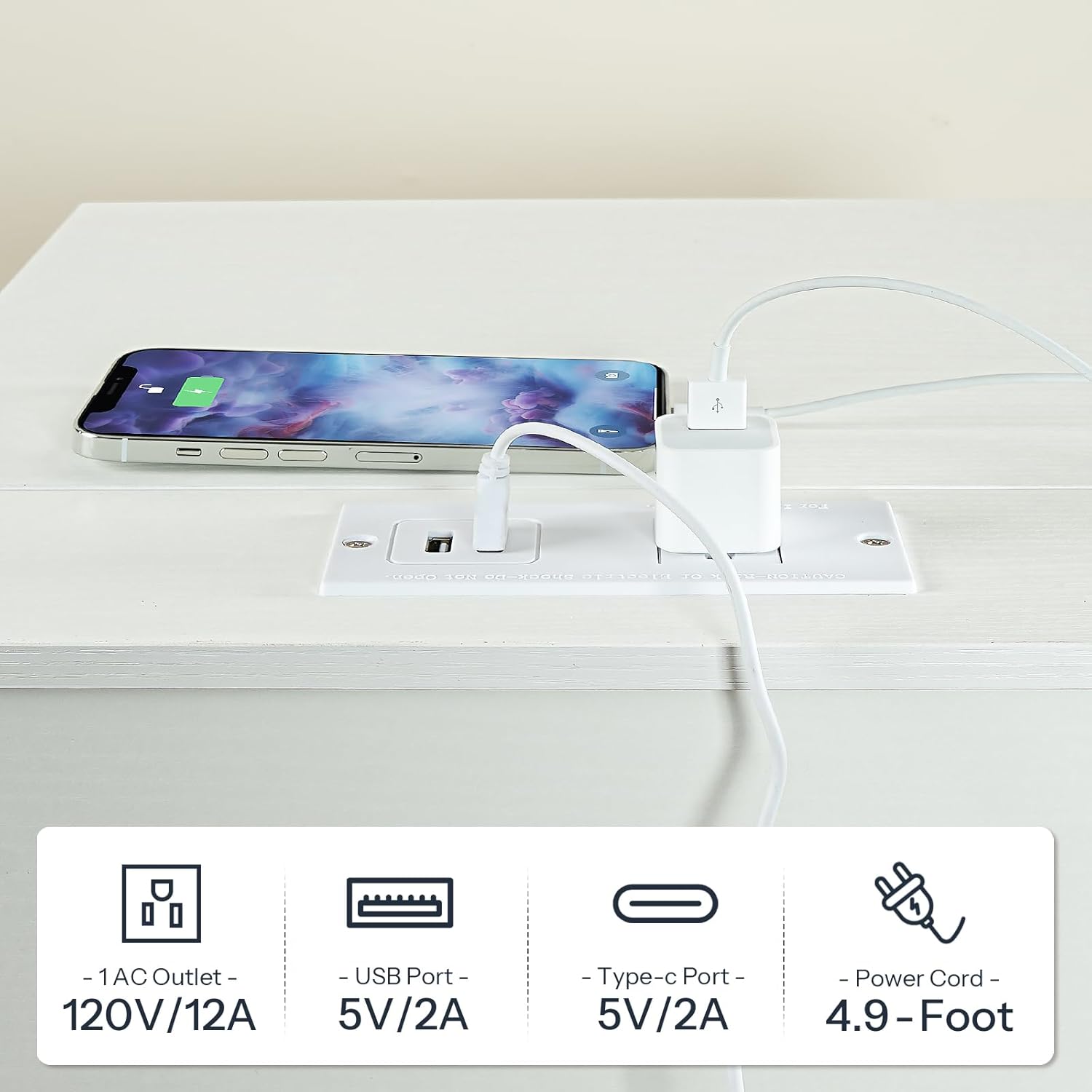 HOOBRO End Table with Charging Station, Tall Nightstand with Storage Drawer, Small Side Table with Gold Frame, 26.2 Inch Telephone Entryway Table for Bedroom, Hallway White and Gold DW72UBZ01