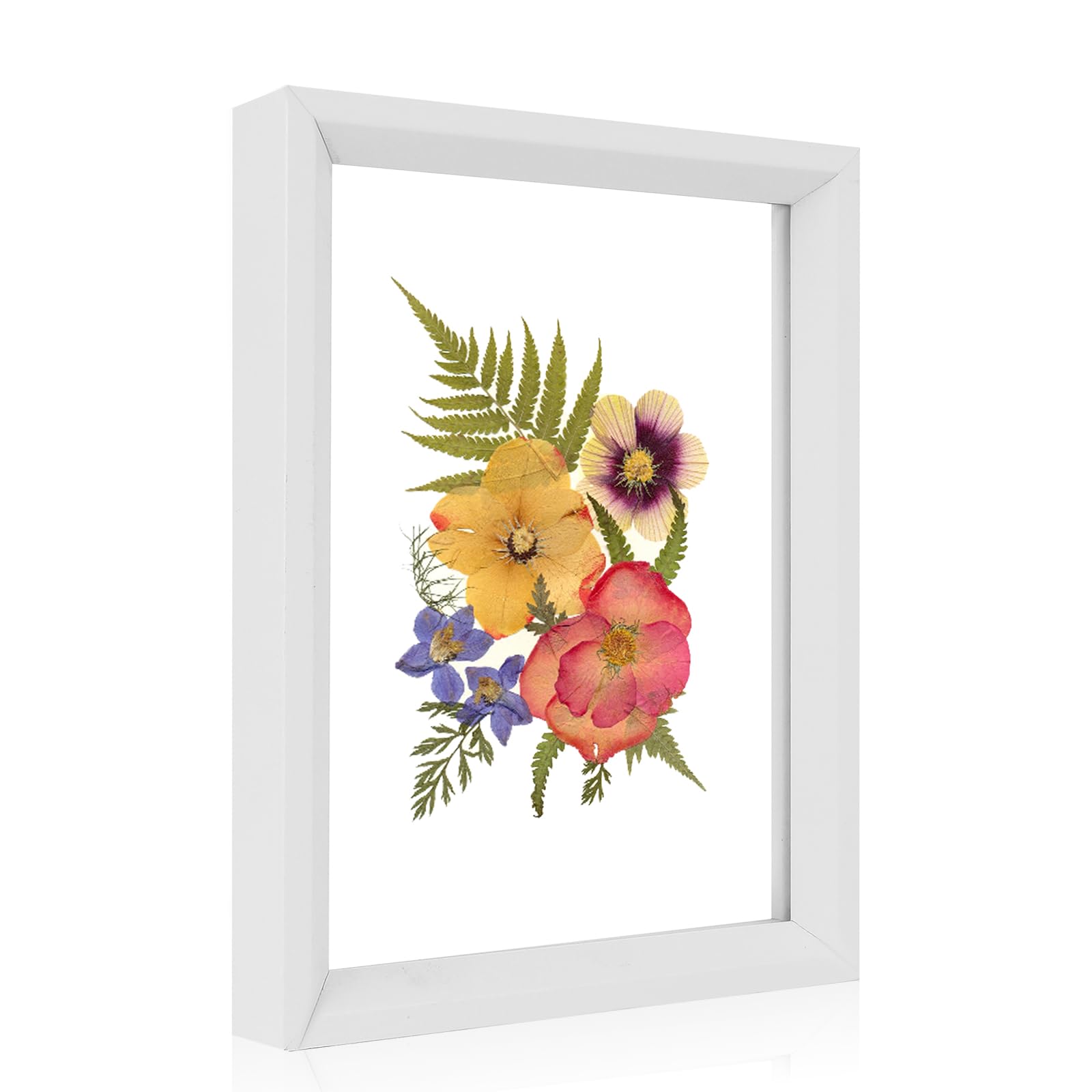 NIBESSER 4x6 Floating Frame, Double Acrylic Floating Picture Frames, Made of Solid Wood Display Any Size Photo up to 4x6, Plant or Petal Specimens for Wall Mount or Tabletop Standing, White