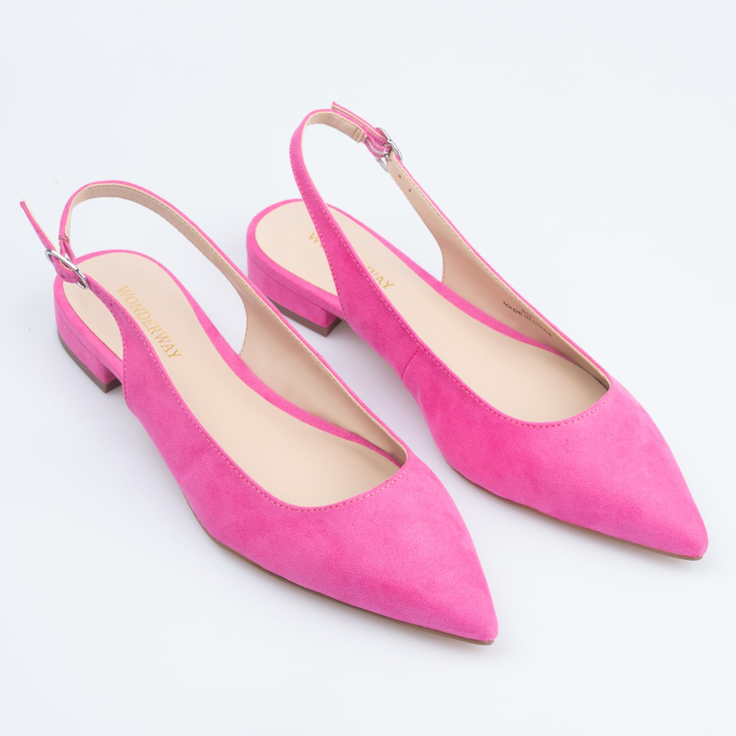 WONDERWAY Damen Slingback Flache Schuhe mit Spitzkappe für schick, lässig, Arbeit, Hochzeit, Pink, 39 EU