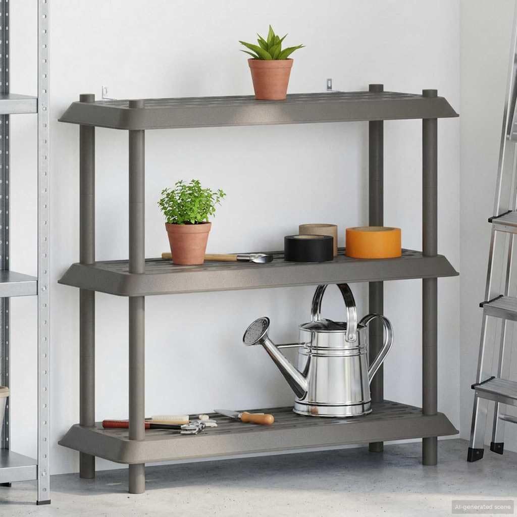 Standregal Kunststoff 3 Ebenen 100x40x96 cm Allzweckregal Hellgrau - Robustes Lagerregal und Gartenregal für Garage Balkon Terrasse Keller und Wohnbereich Belastbar bis 90 kg