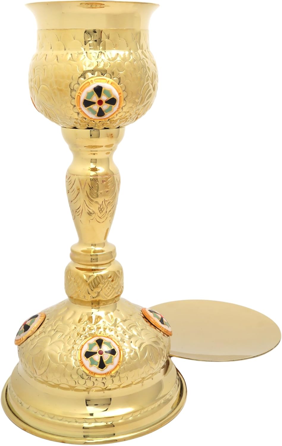 Needzo Solid Brass Chalice and Paten Set, High Polished Communion Goblet and Dish, Catholic Church Supplies, 11 x 5.25 Inches, 5” Diameter Plate