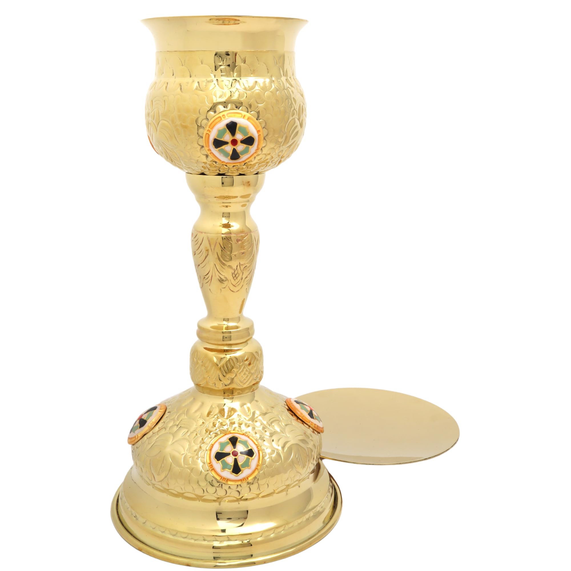 Needzo Solid Brass Chalice and Paten Set, High Polished Communion Goblet and Dish, Catholic Church Supplies, 11 x 5.25 Inches, 5” Diameter Plate