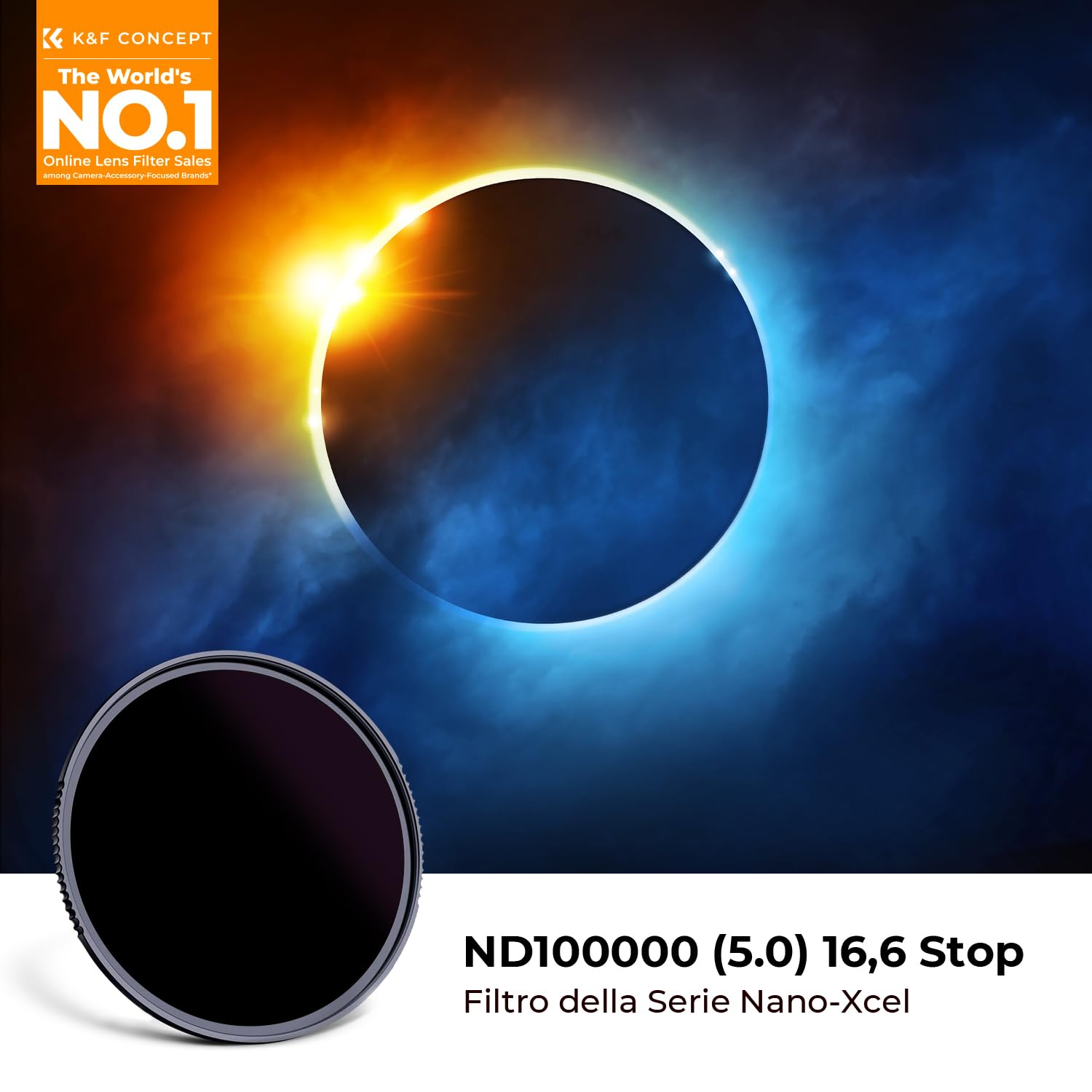 K&F CONCEPT Nano-Xcel Filtro ND100000 da 77 mm per Esposizioni Ultra Lunghe, Fotografia Solare ed Eclissi, Riduzione di 16,6 Stop, Vetro Ottico Premium, 28 Rivestimenti Multistrato