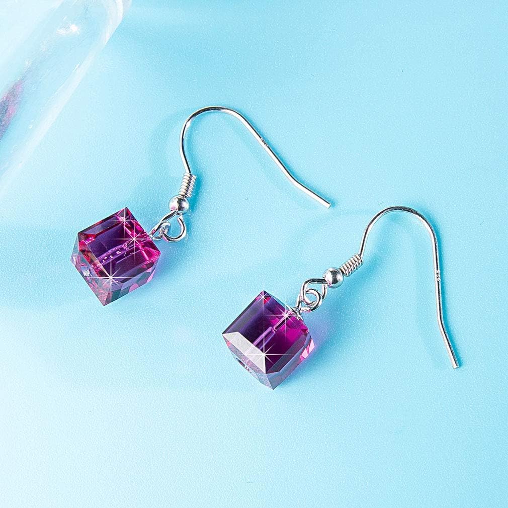 Austrian Crystal Cube Drop Dangle Earrings for Women Fashion 14K Gold Plated Hypoallergenic Jewelry - Image 3