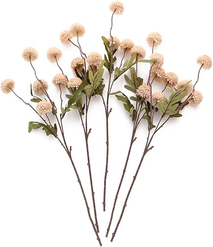 Laelfe Flores de Otoño Pompón de Crisantemo Artificial, 5 Piezas de Flores Falsas Kiku de Seda Pequeñas Mini Bola de Crisantemo Decoración de