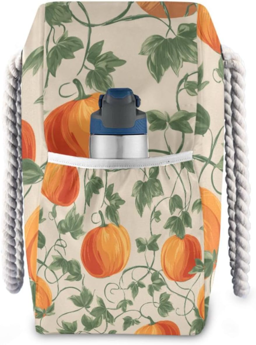 Orange Pumpkins Beach Bags for Women Ladies Large Canvas Tote Shoulder Bag Waterproof Travel Bags for Gym Swim Pool Camping