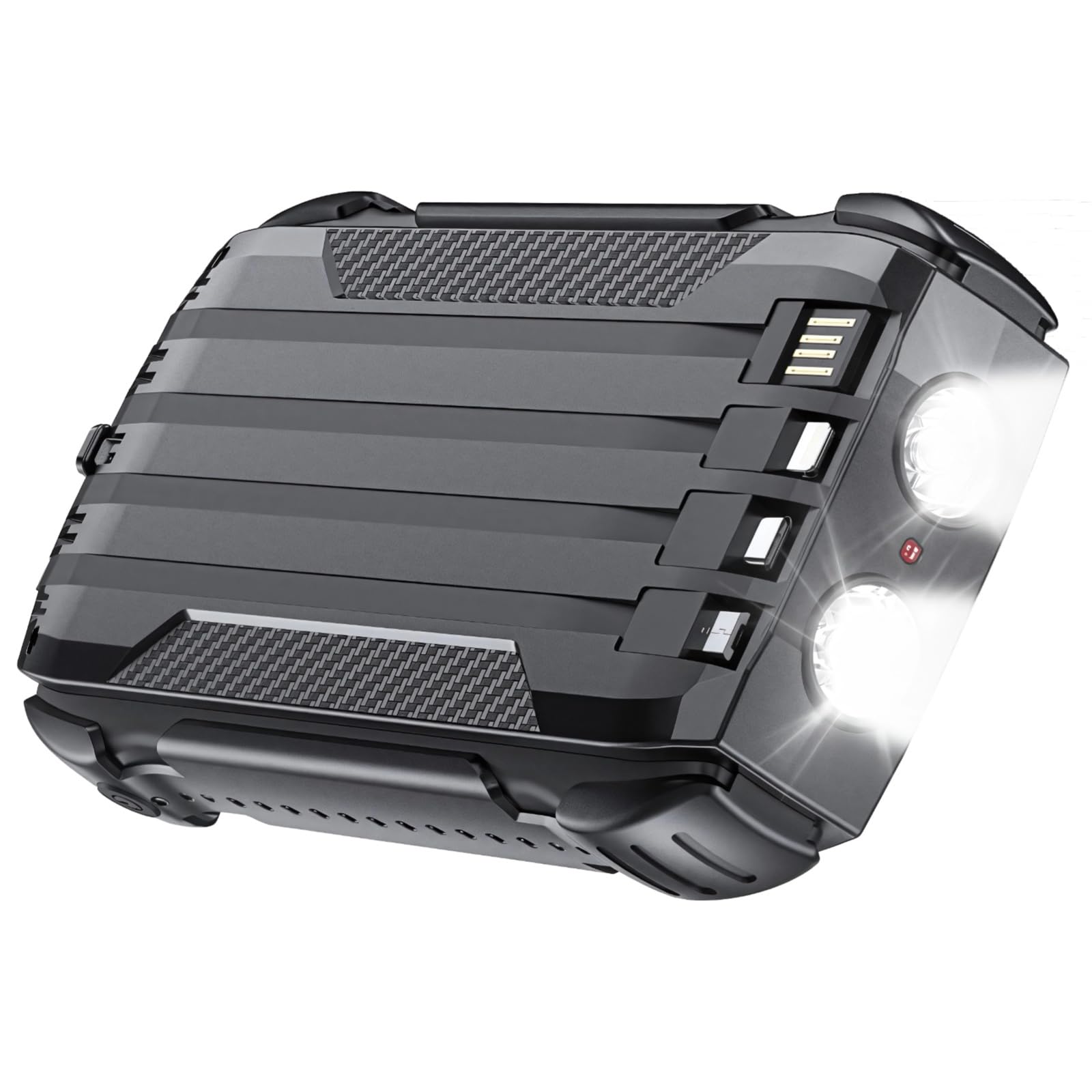 Power bank a energia solare da 30000 mAh, batteria portatile ad alta capacità con ricarica rapida, torce a doppio LED, uscite USB e di tipo C, ideale per avventure all'aperto, nero