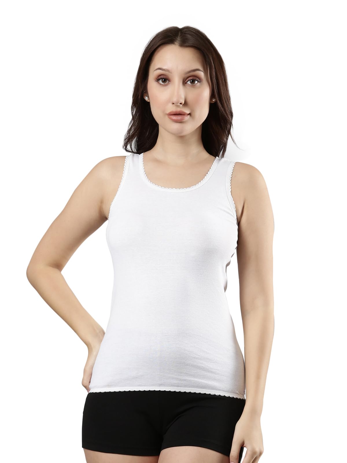 femmora Body Hugging Camisole, Solid, Soft and Comfortable Cotton Fabric with Scallop lace and Broad Shoulder, for Women,Pack of 1-picture-42