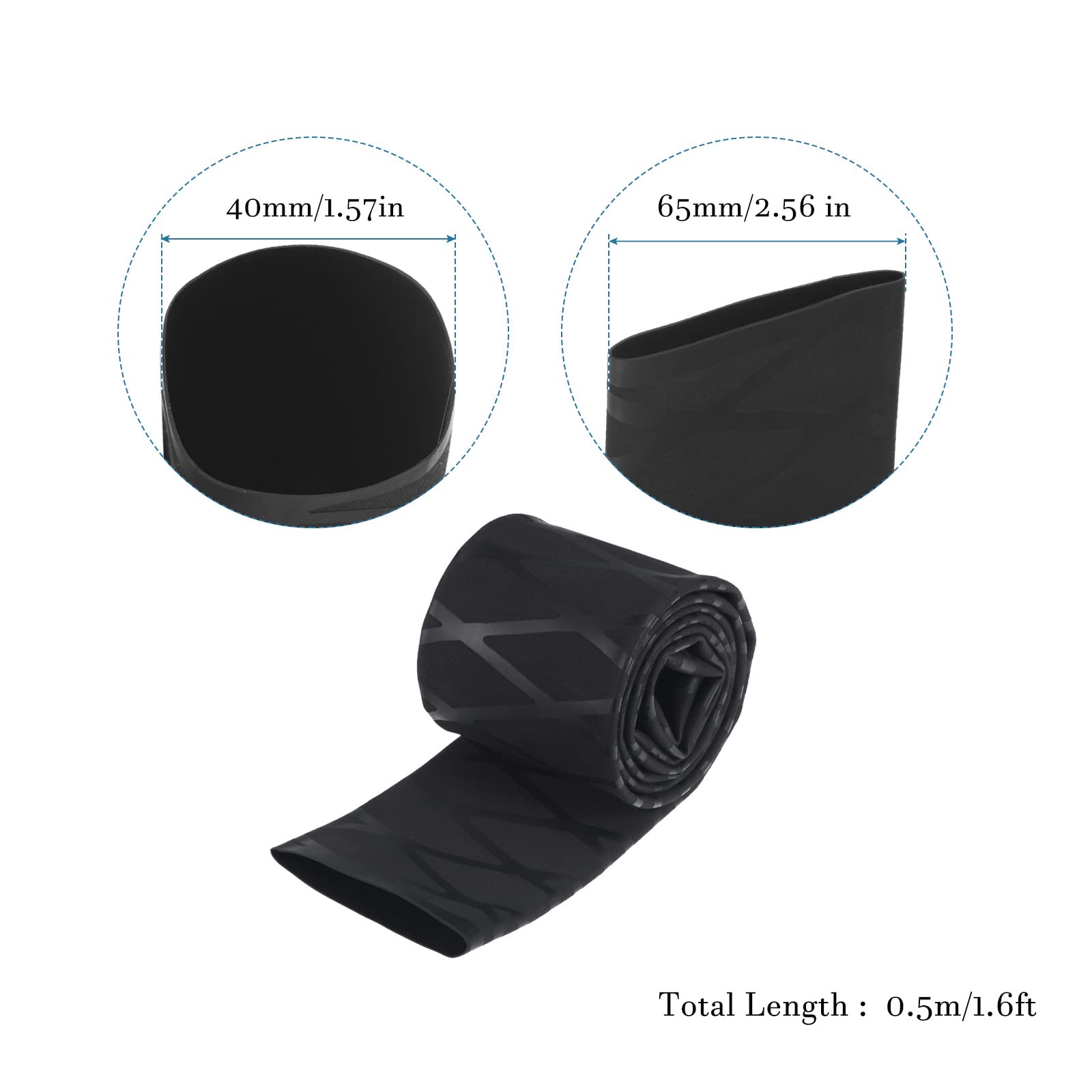 Tubo Termorretráctil Negro 2:1 - Diámetro 40 Mm, Ancho Plano 65 Mm, Longitud 0.5 M, Antideslizante E Impermeable Para Mangos