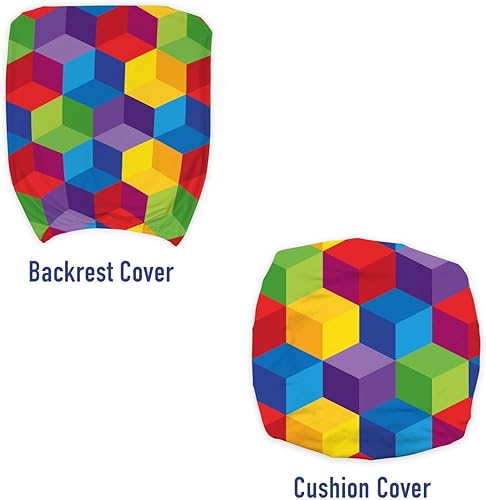 Miniatura 3 de Ambesonne Funda para silla de oficina, diseño colorido inspirado en el arco iris, con motivos infantiles en forma cuadrada, funda protectora de tela
