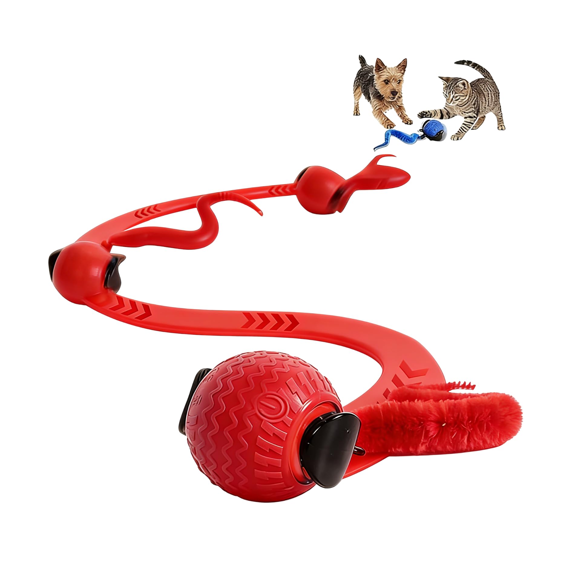 Xieesae Interactive Cat Ball Toy, Electric Automatic Rolling Dog Ball with Plush Tail Rope, Auto Moving Interactive Cat Toy Ball, Flexible Moving Cat Toys Automatic Self-Propelled Kitten Play (Red)