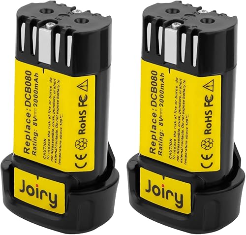 Joiry Paquete de 2 baterías de 8 V para DEWALT 2000mAh Li-ion de repuesto DCB080 DW4390 DCF680N1 DCF680N2 DCF680G2 (2 paquetes)