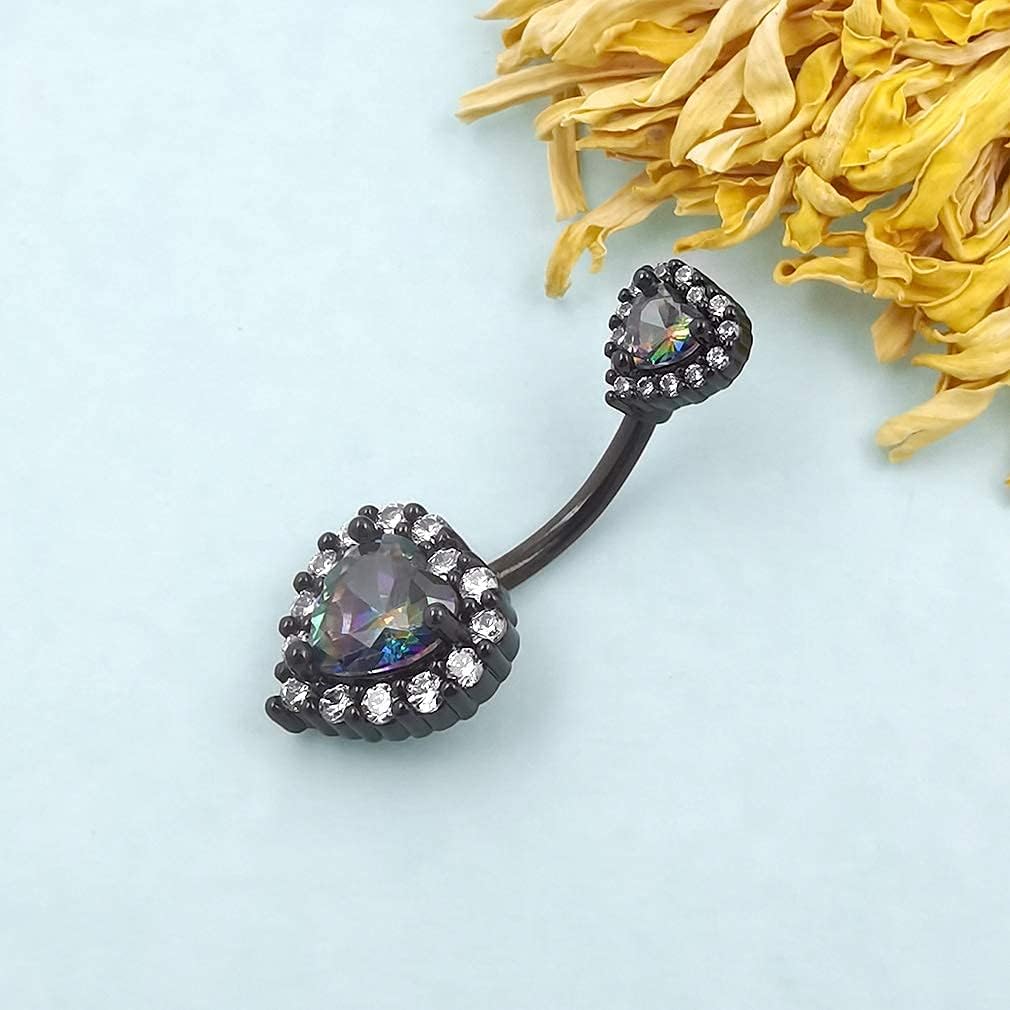 Excepro 14G(1.6mm) Double Heart Cubic Zirconia Navel Belly Button Ring 316L Stainless Steel Bar Piercing Jewelry - Image 4