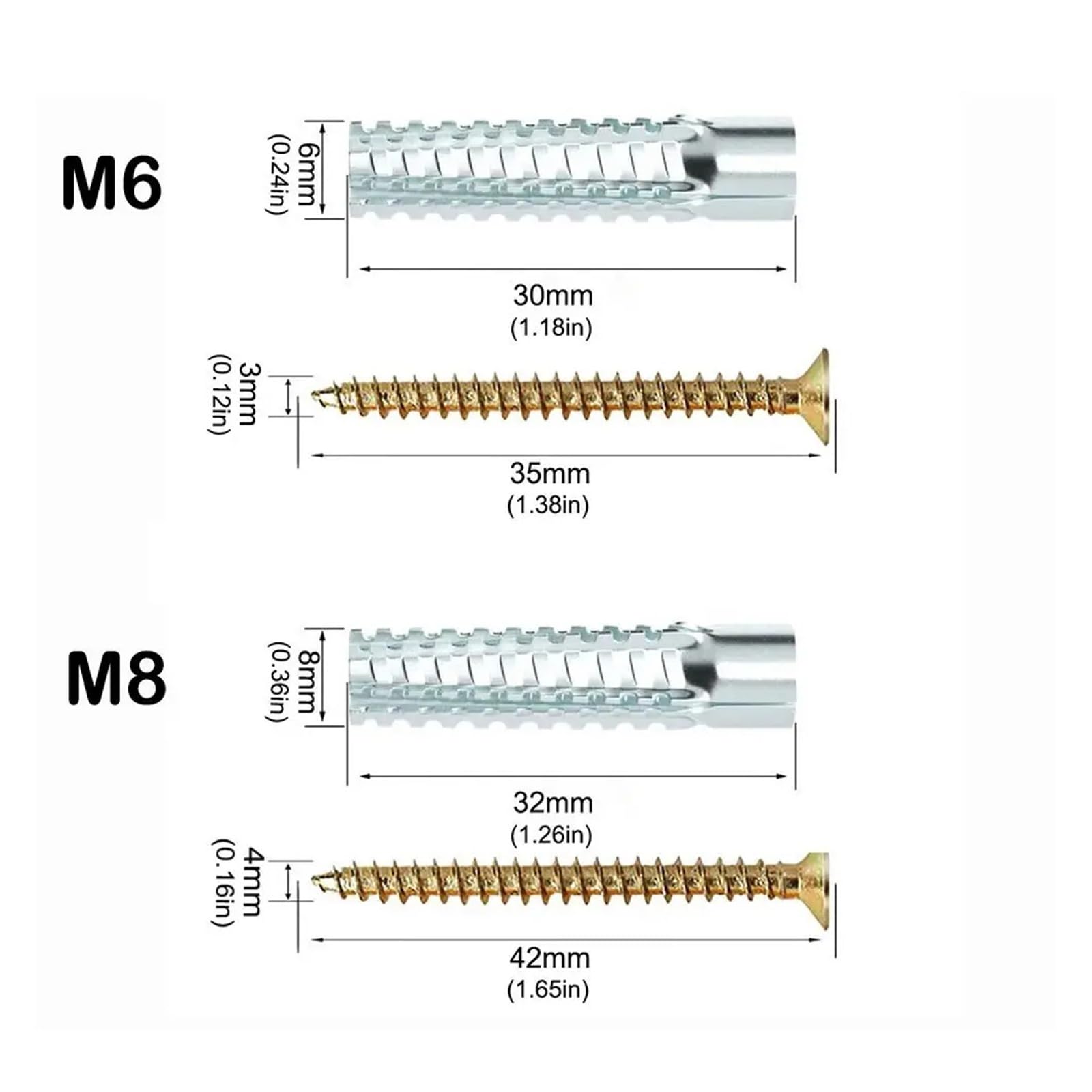 Dübel Selbstschneidende Metallexpansion | Rohrnägel, gezahnte Wandschrauben, Befestigungselemente, Bolzen for Beton(M8 100Sets)