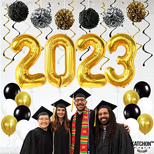 Katchon, Black And Gold Graduation Decorations 2023-40 Inch, Pack Of 43 | 2023 Balloons Graduation, Pompoms And Hanging Swirls | Graduation Decorations Class Of 2023, Prom Decorations For Party 2023 #TOP2