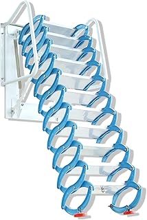 Wall-Mounted Folding Retractable Attic Steps Ladder with Armrests for Indoor Outdoor Household Pull Down Alloy Loft Access Stairs Telescoping Ladder(Size:3.3M/10.8FT,Color:Blue)