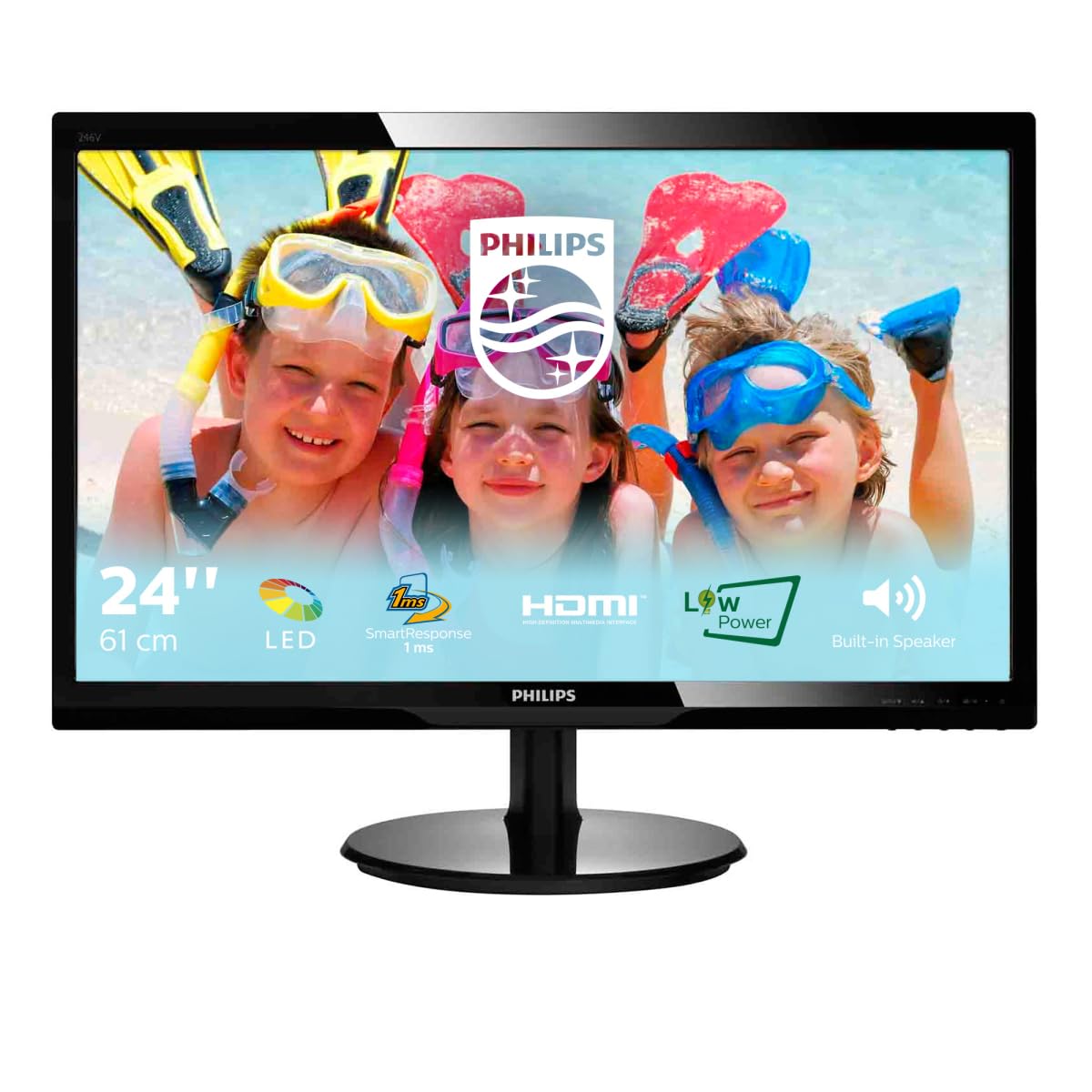 Philips 246V5LHAB 24" LED Monitor, 1920X1080 Resolution, 250cd/m2 ...