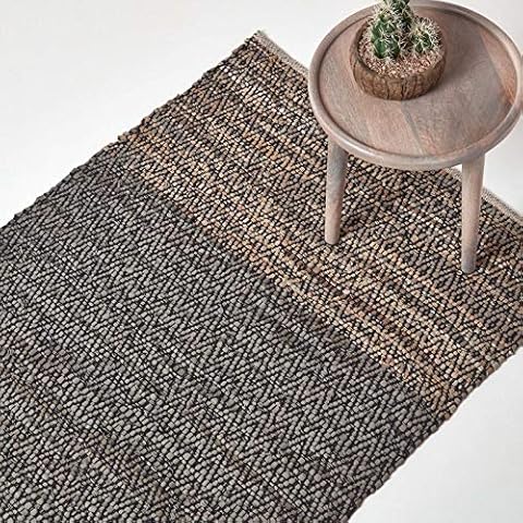 HOMESCAPES Grey Leather Herringbone Runner Rug Cover