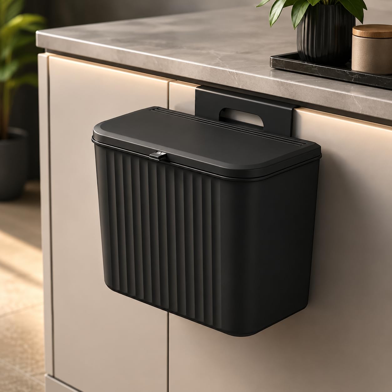 7L Hanging Kitchen Trash Can - Black -1 7L Hanging Kitchen Trash Can - Black -1