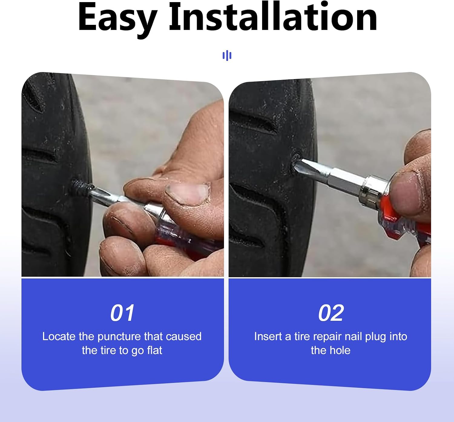 101 PCS Tire Repair Rubber Nail Kit, Screw in Tire Plugs, 3 Sizes
