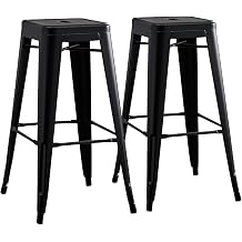 AC Pacific 30 Metal Backless Barstool Set of 2 Country Rustic Style, Lightweight & Sturdy Build, Easy Assembly Midnight Matte Black