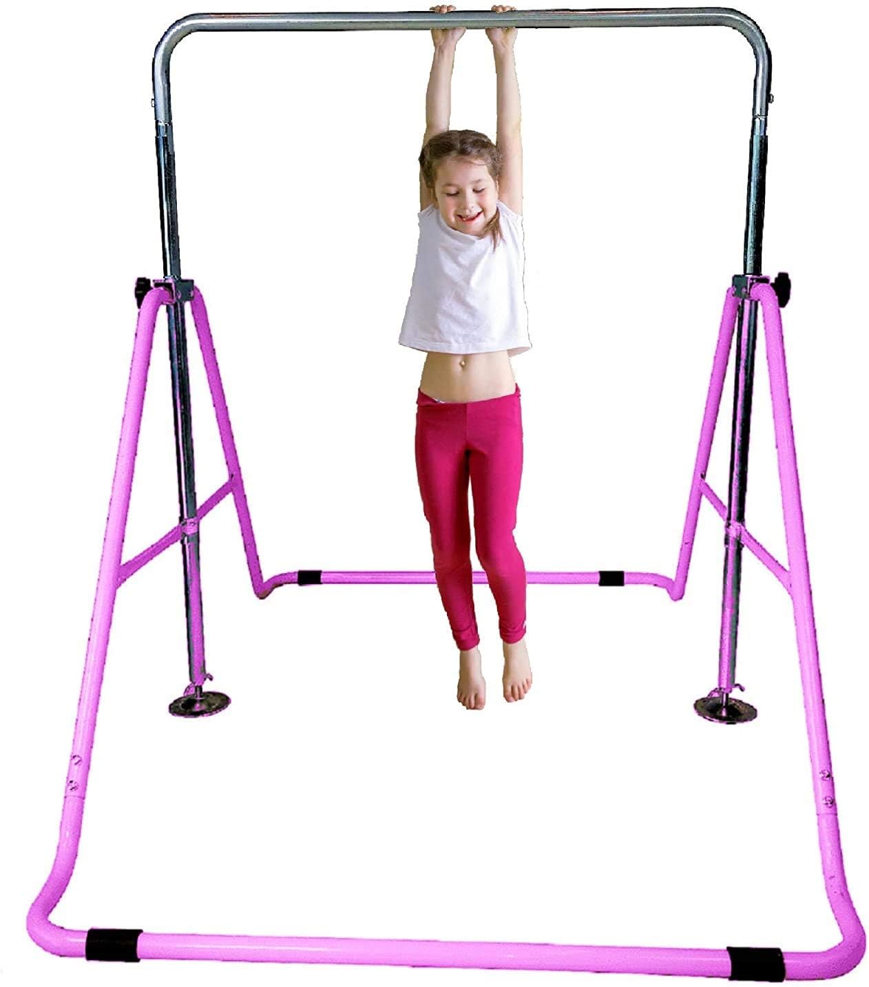 Athletic Bar Expandable Gymnastics Bar Horizontal Kip Bar Junior Training Adjustable Height Jungle Gym Children Folding Training Monkey Bars Climbing Tower Playground Balance Bar Gymnasts Purple