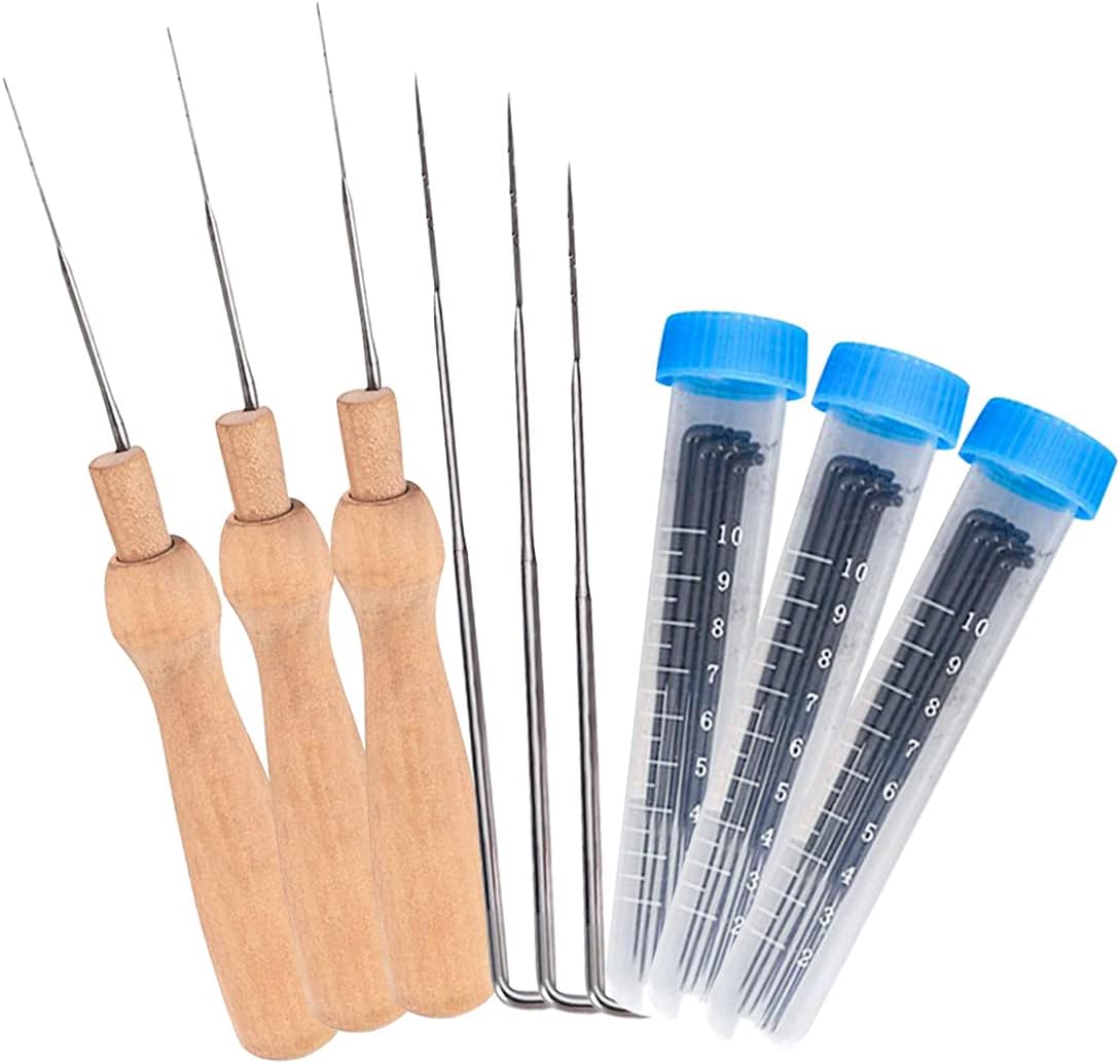 60 Pc Felting Needles - Multi Tool Set, Wool Needles, 3 Sizes with 3 Wooden Handles & 3 Clear Tubes
