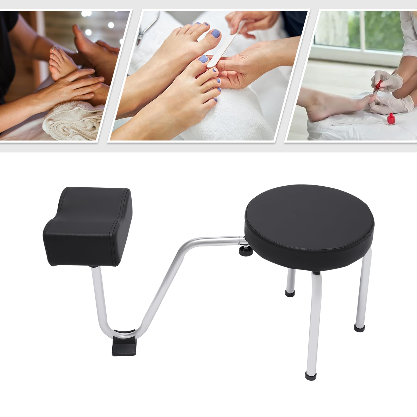 MINRS Fußpflege Stuhl 2 in 1 Pediküre Hocker Verstellbare Beinauflage PVC Pad Schwarz für Nail Tech Spa Salon