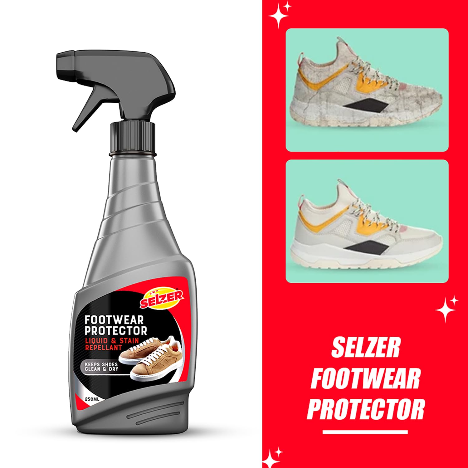 Selzer Footwear Protector, 250ml, Nanotechnology-Based Liquid, Stain Protection for Leather and Canvas Shoes, 1 Year Protection Black 3