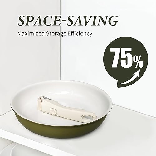 Miniatura 6 de Sartén de acero inoxidable de 3 capas, con revestimiento de cerámica de titanio, mango desmontable, apto para lavavajillas e inducción y horno,