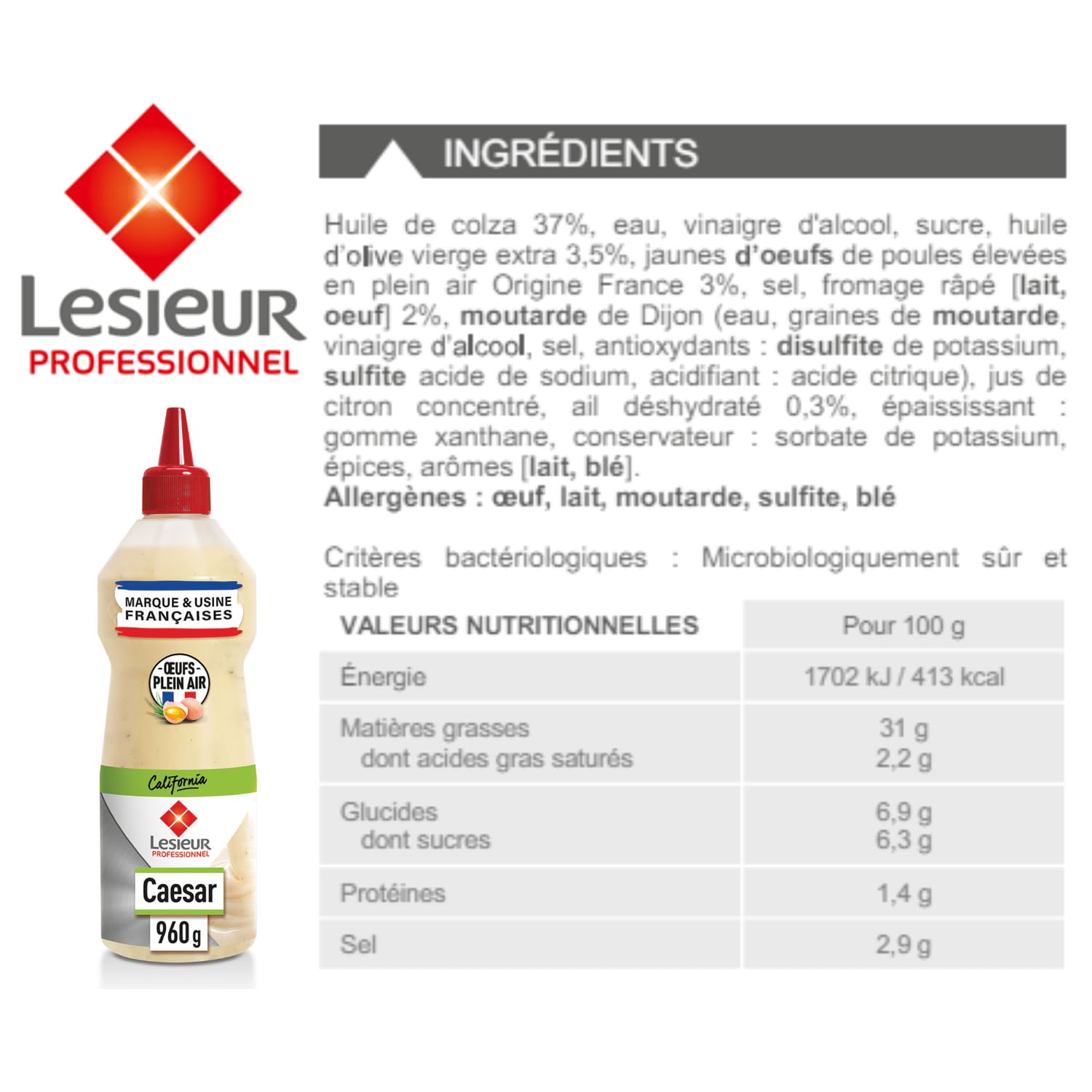 LESIEUR PROFESSIONNEL | Sauce California Caesar | flacon souple 970 ml