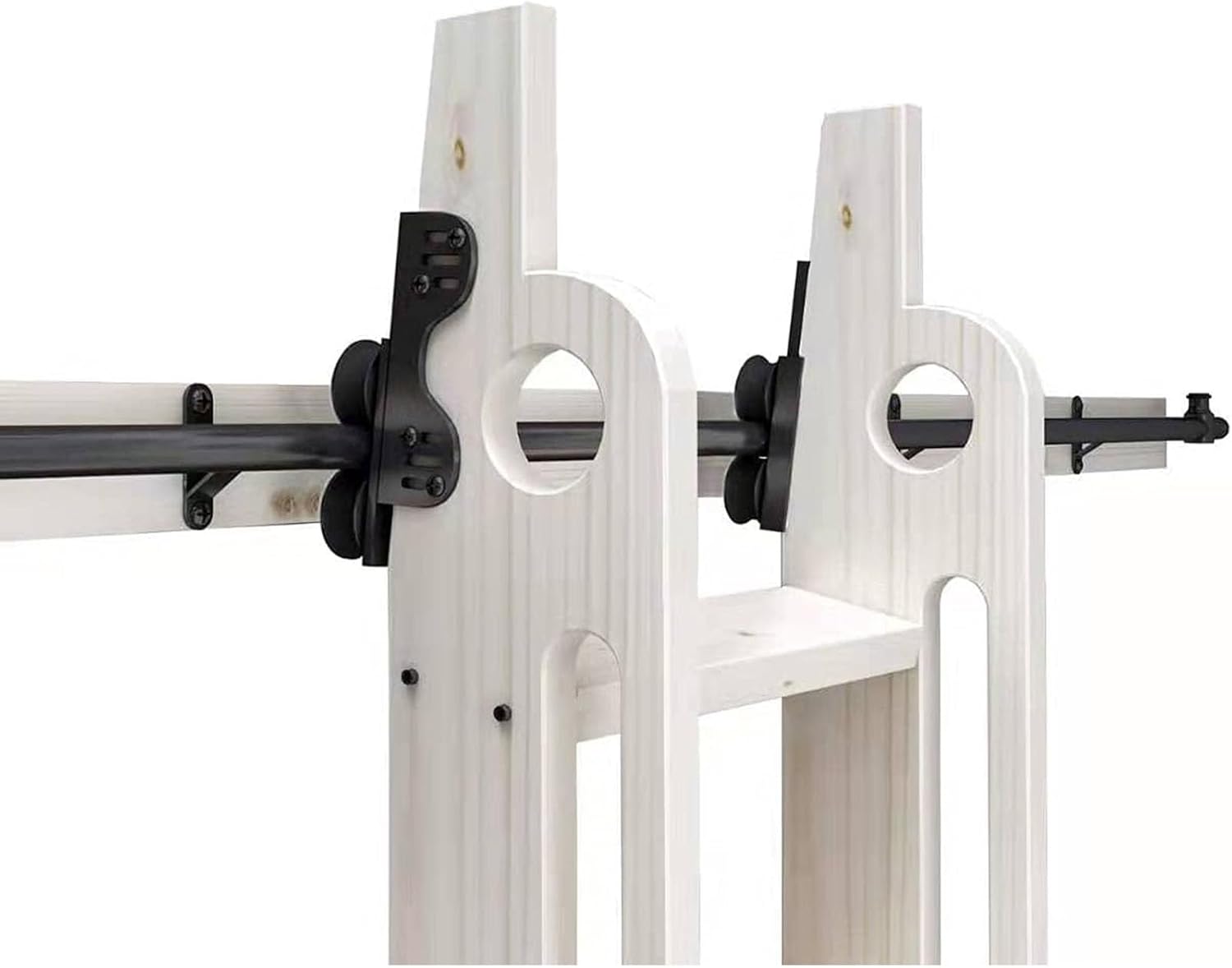 Sliding Library Ladder Black Track Kit, Stand Up Tensible Rolling Hardware, Satin Black Finish Rolling Ladder Hardware Kit W/Brake Bottom Wheels,13.2ft/400cm Track Kit