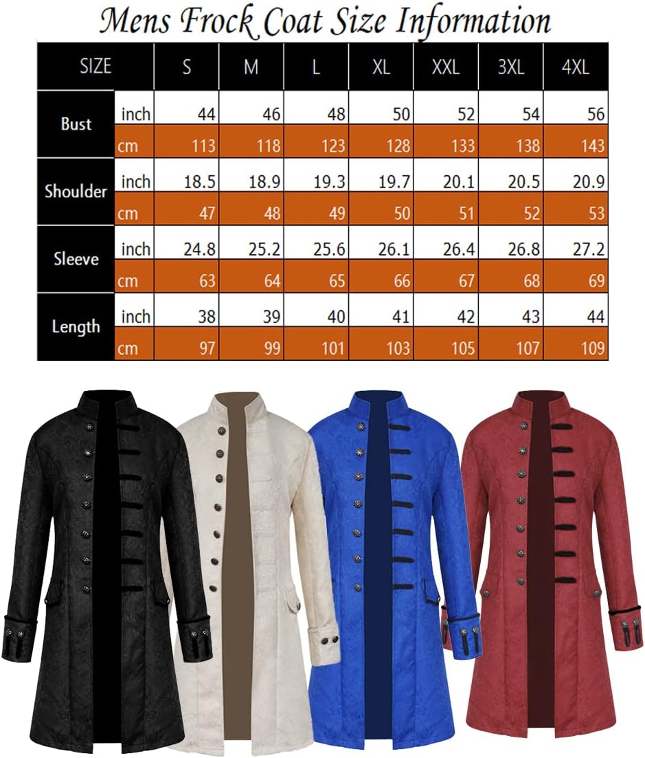 Mens Vintage Tailcoat Steampunk Jacket Gothic Costume for Halloween Cosplay Medieval Victorian Frock Coat Long Uniform - Image 7