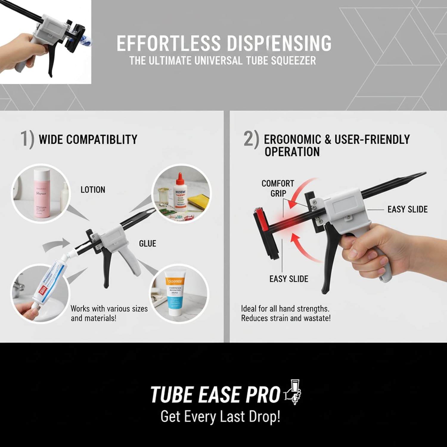 Silicone Toothpaste Tube Squeezer Gun - Manual Dispenser for sealants, Teeth Squeezer Gun Dispenser Roller Silicone Tool