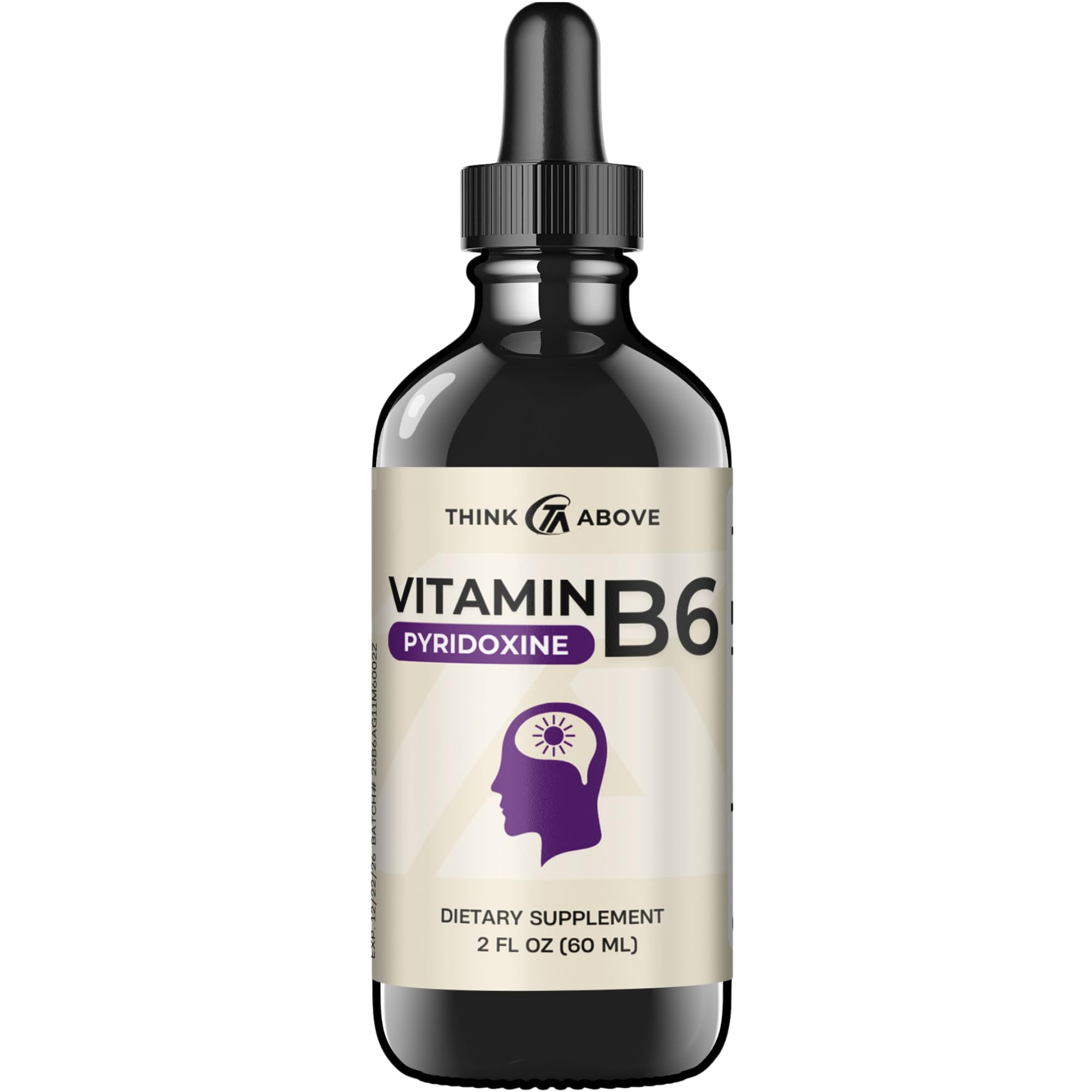 Vitamin B6 Liquid Drops - Pyridoxine hcl - Fast Absorbing - Support Brain Function, Immune System, Nervous System and Mood - 17 mg 1000% DV - Filler Free - 30 Day Supply - (2 oz) For Adults