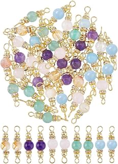 DICOSMETIC Gemstone Connector Charms Cube Round Stone Link Charms Natural Quartz Amethyst Tourmaline Charm with Double Loops for Necklace Bracelet Earring Jewelry Making DIY Crafts