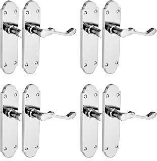 XFORT® Richmond Lever Latch Scroll Polished Chrome Door Handles, Elegant Door Handle Set for Wooden Doors, Epsom Shaped Internal Door Handle, Ideal for All Types of Internal Doors [4 Pairs].