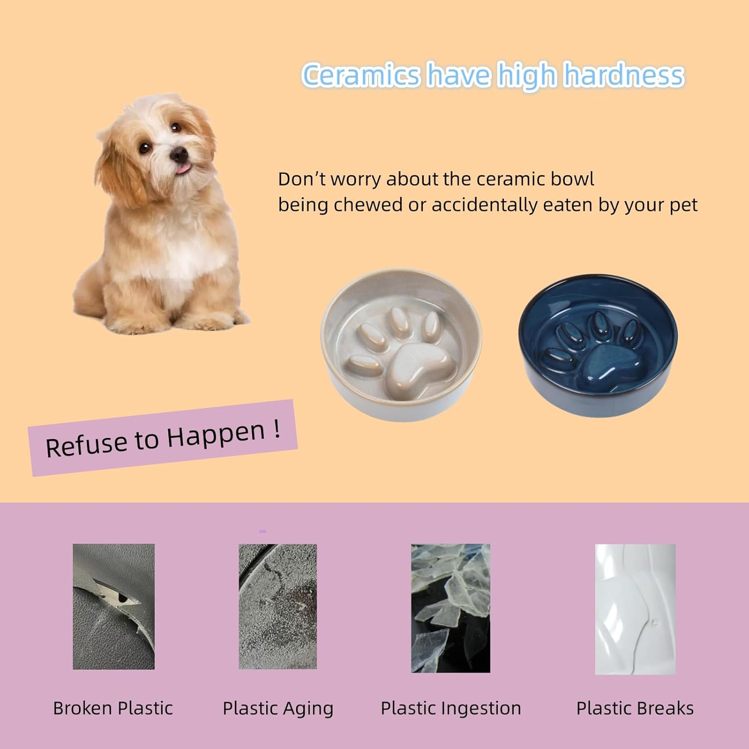 スローフィーダー ドッグボウル、猫と犬用のセラミックボウル、犬用ボウル、滑り止めシリコンマット付き、小型犬と猫用のペットボウル、スロ