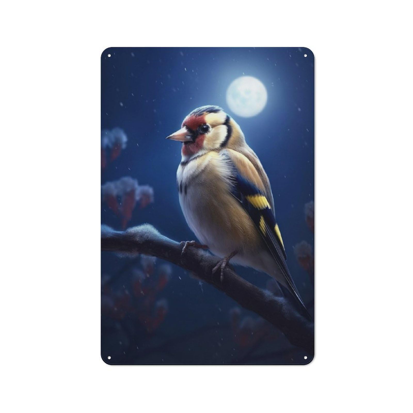 Junmoney Bird Goldfinch Moonlight Retro Vintage Tin Sign 30X20cm, Retro Room Decor For Lounge, Study, Pub Or Wall Gallery