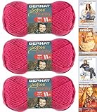Bernat Softee Chunky Yarn Bundle ,Super Bulky #6, 3 Skeins Hot Pink 28416
