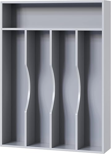 Bellsal Organizador de utensilios gris de 10 pulgadas, bandeja de cubiertos para cajón, soporte de utensilios, organizador de cubiertos, organizador