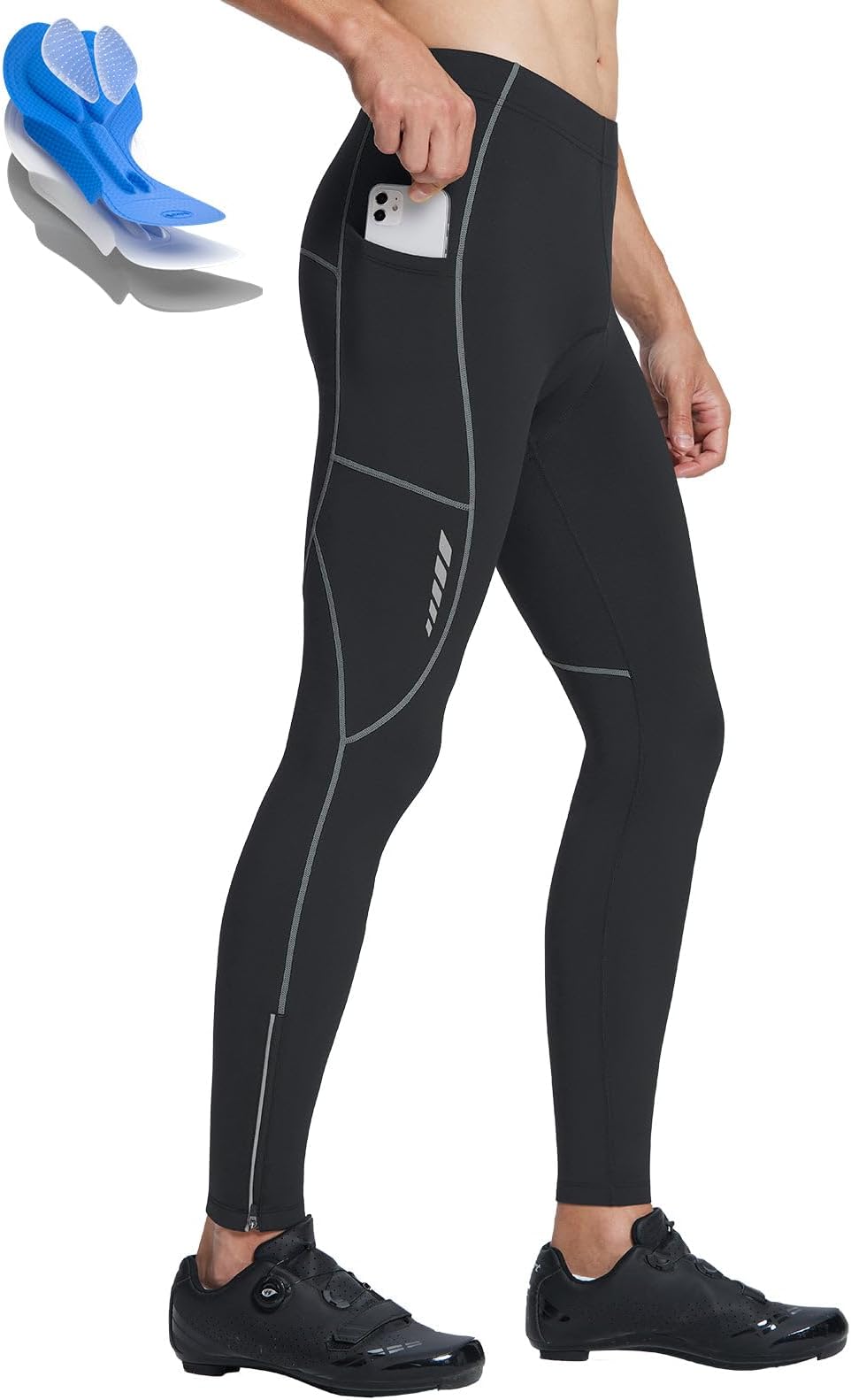 Men's Thermal Cycling Pants, 4D Padded Winter Bike Tights Fleece Lined Bicyble Riding Leggings