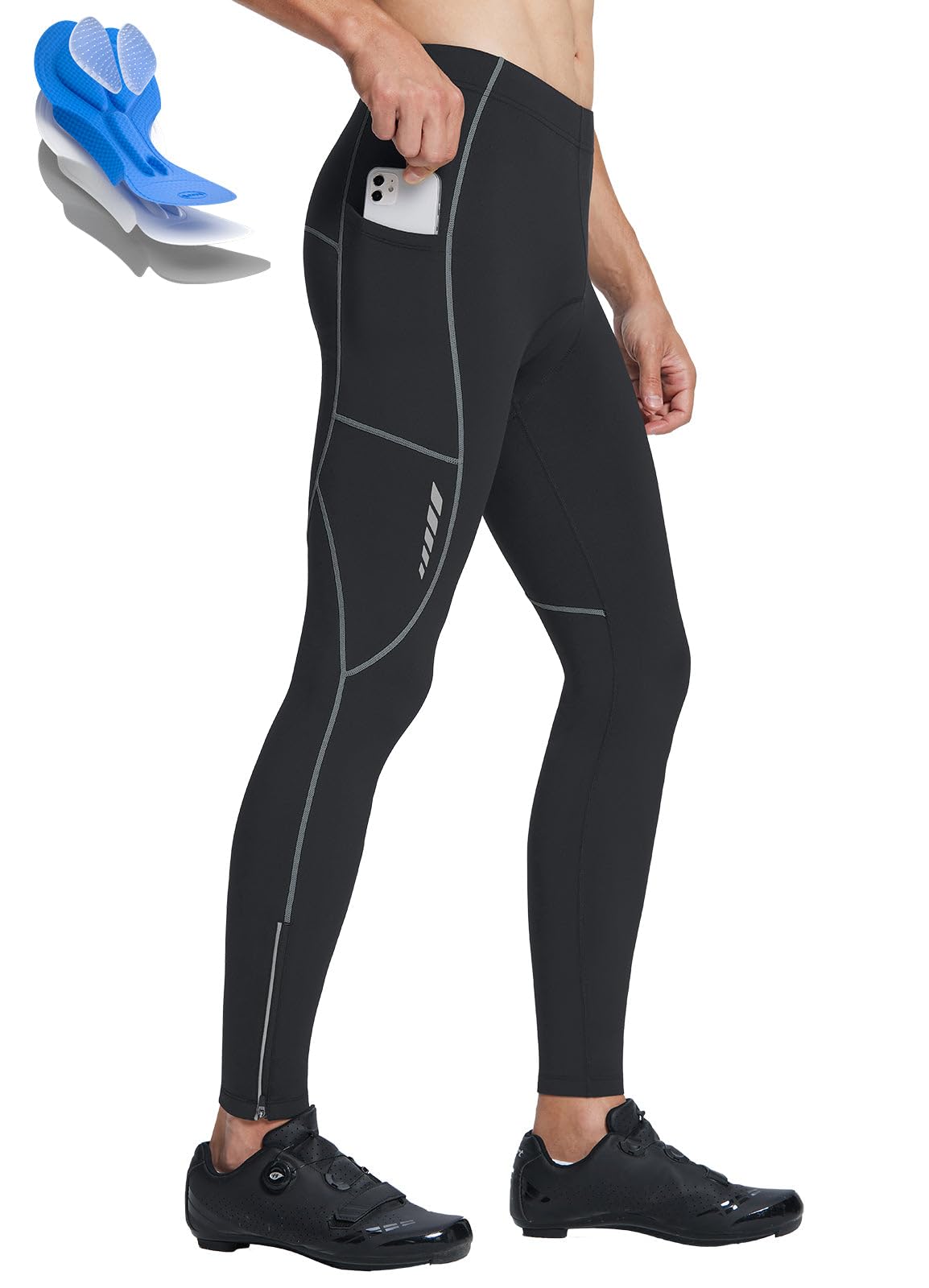 baleaf Men's Thermal Cycling Pants, 4D Padded Winter Bike Tights Fleece Lined Bicyble Riding Leggings