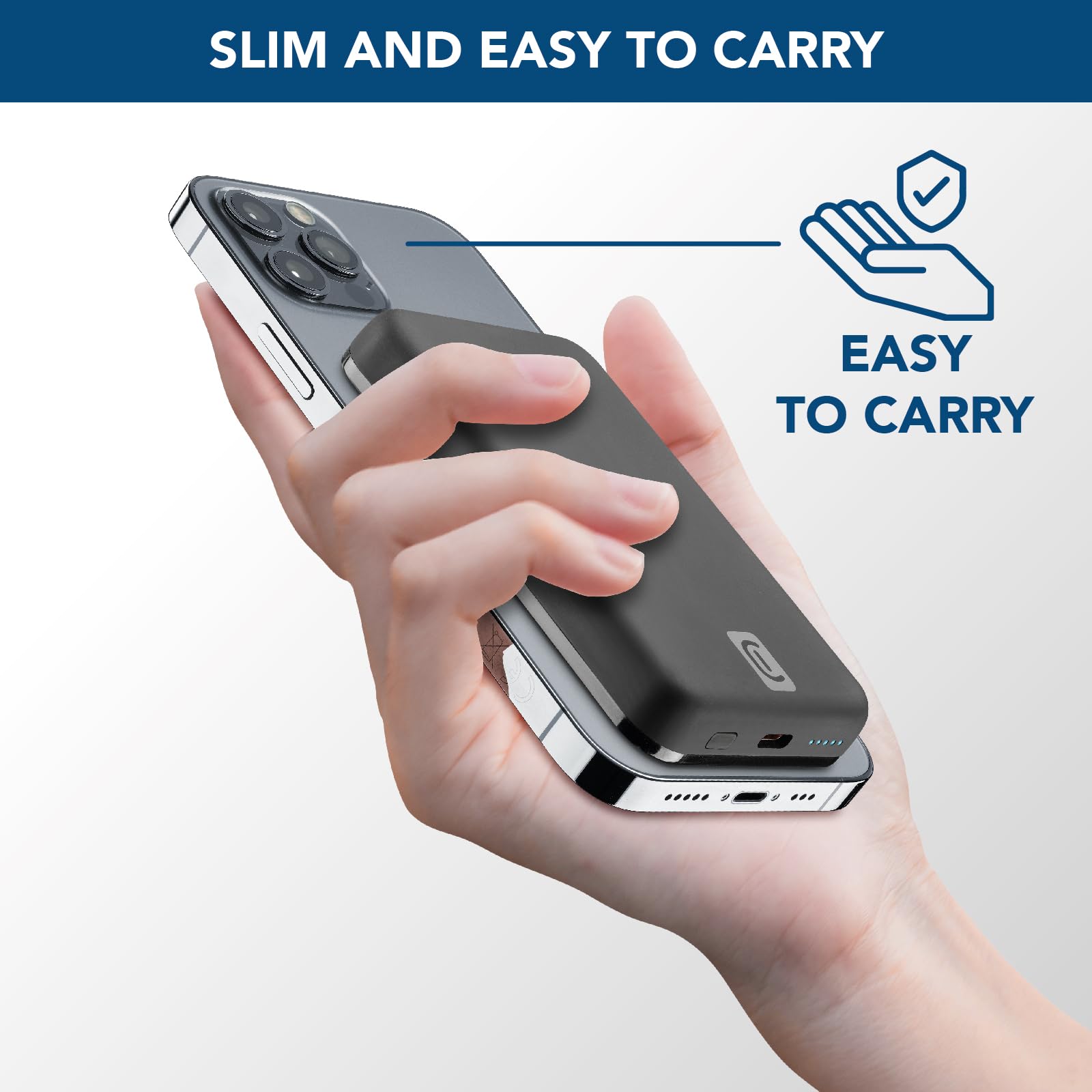 Cellularline | Wireless power bank MAG 5000 | Caricabatterie portatile compatibile con ecosistema Mag Safe - Capacità 5000mAh - Carica wireless 7.5W - 1xUSB-C 18W - Per iPhone 12 e successivi - Nero