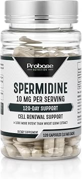 Probase Nutrition Spermidine 10mg of 99% Spermidine 3HCL - Third Party Tested 120 Capsules - 100x More Potent Than Wheat Germ Extract, Telomere Health and Aging 120-Day Supply - As efficient as NMN