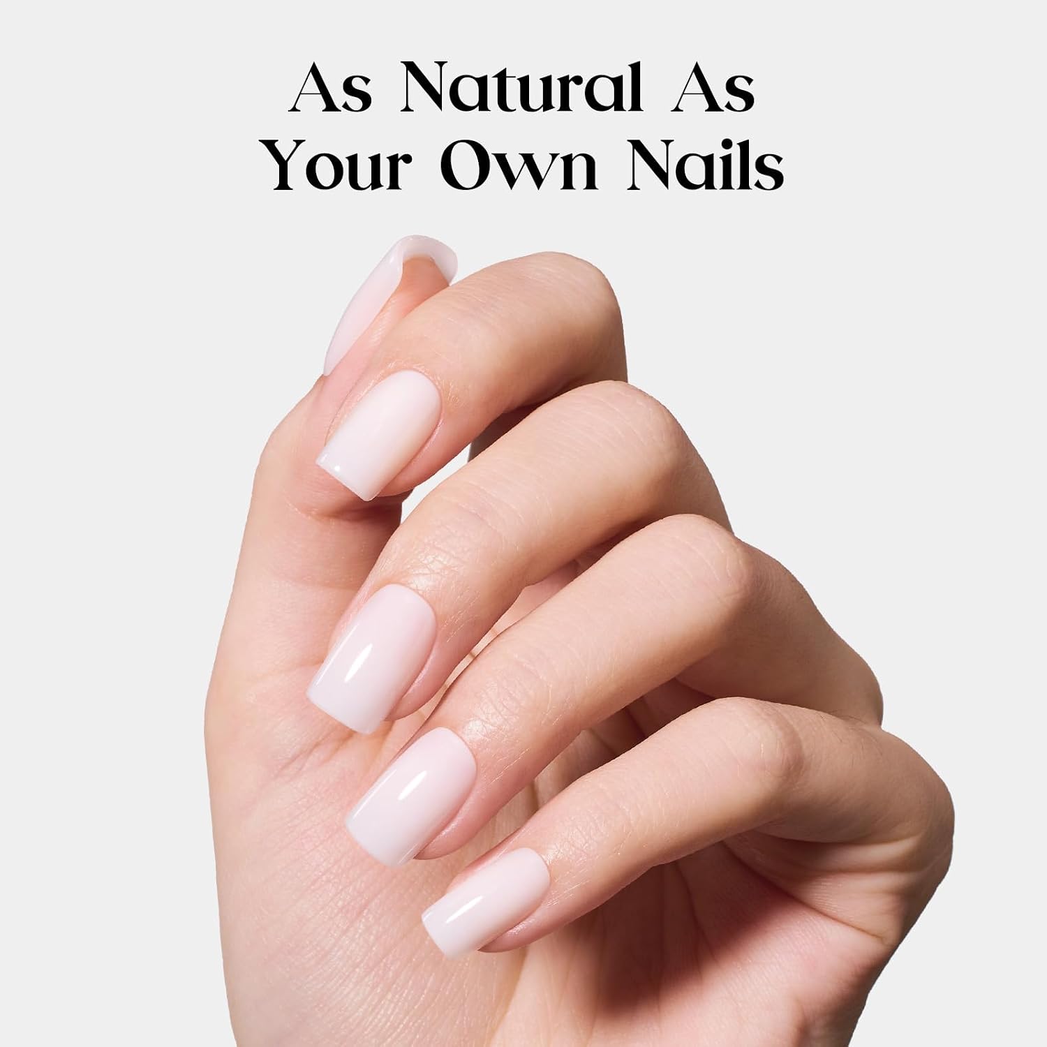 Beetles Milky White Press On Nails Short Squoval - Natural White Soft Nail Gel Press On Nails with Nail Glue, Natural Stick On Nails in 16 Sizes - 32 Nails Kit Gift for Women